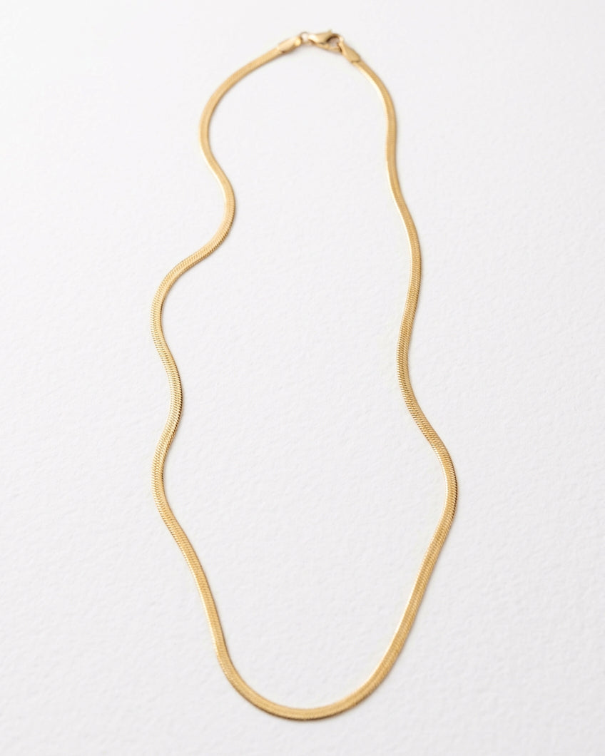 Dainty Flat Snake Chain Necklace | Gold