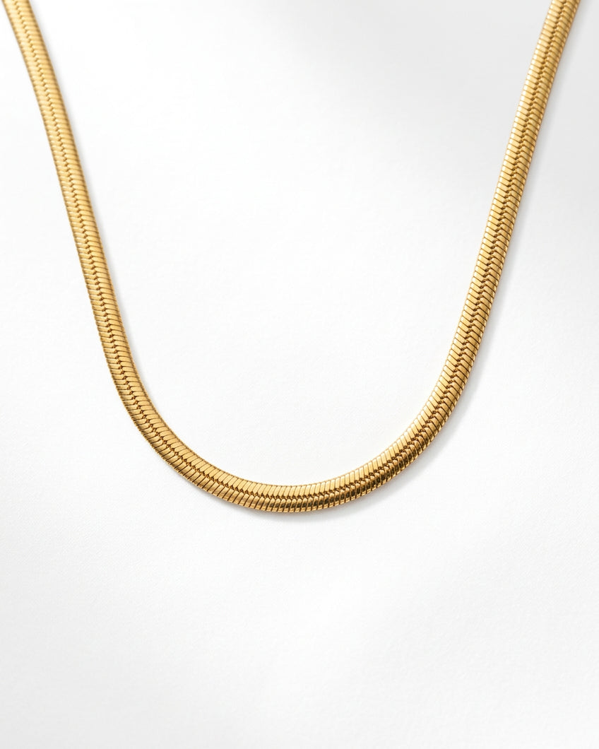 Dainty Flat Snake Chain Necklace | Gold