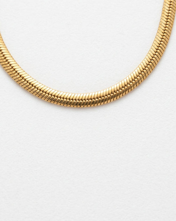 Dainty Flat Snake Chain Necklace | Gold