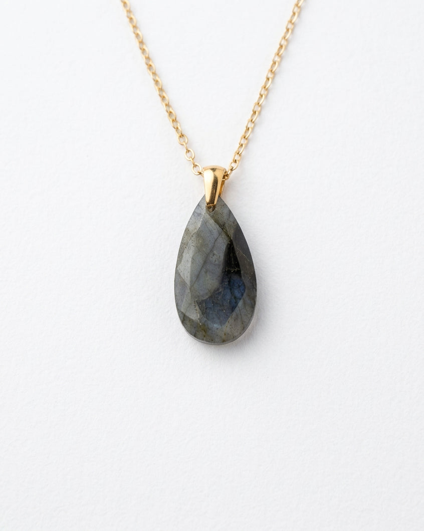 Teardrop Faceted Labradorite Necklace | Gold