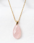 Teardrop Faceted Rose Quartz Necklace | Gold