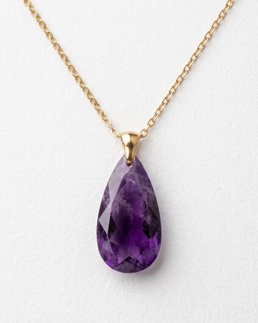 Teardrop Faceted Amethyst Necklace | Gold