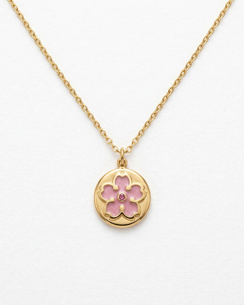 Pink Enamel Flower Necklace | Gold