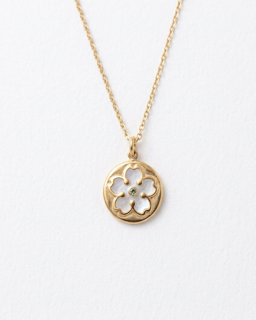White Enamel Flower Necklace | Gold