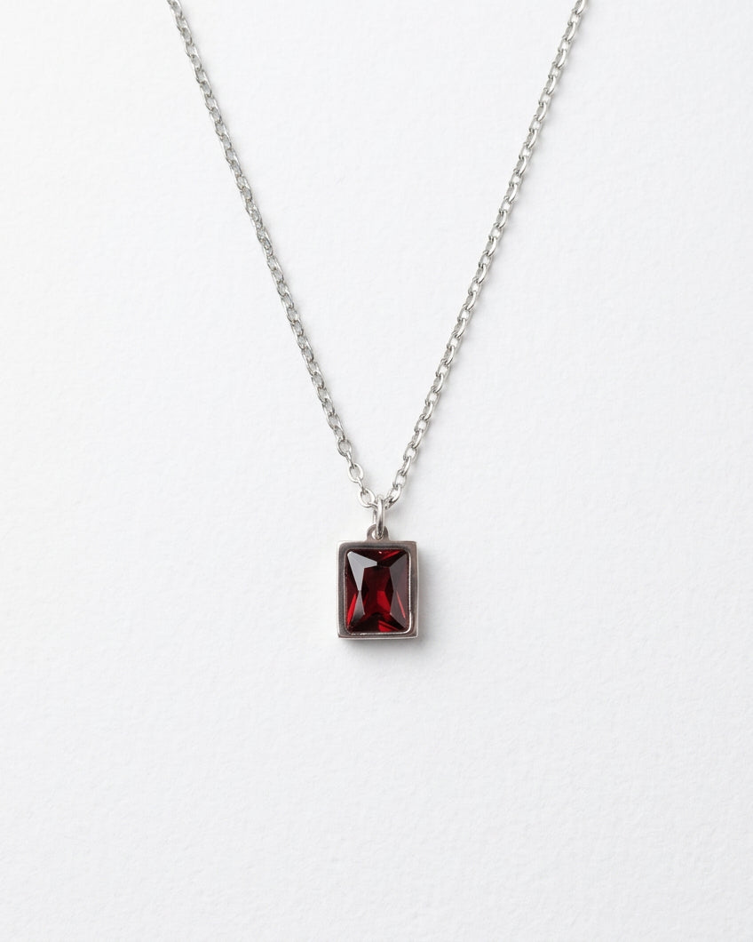 Embun Red Rectangle Zircon Necklace | Silver