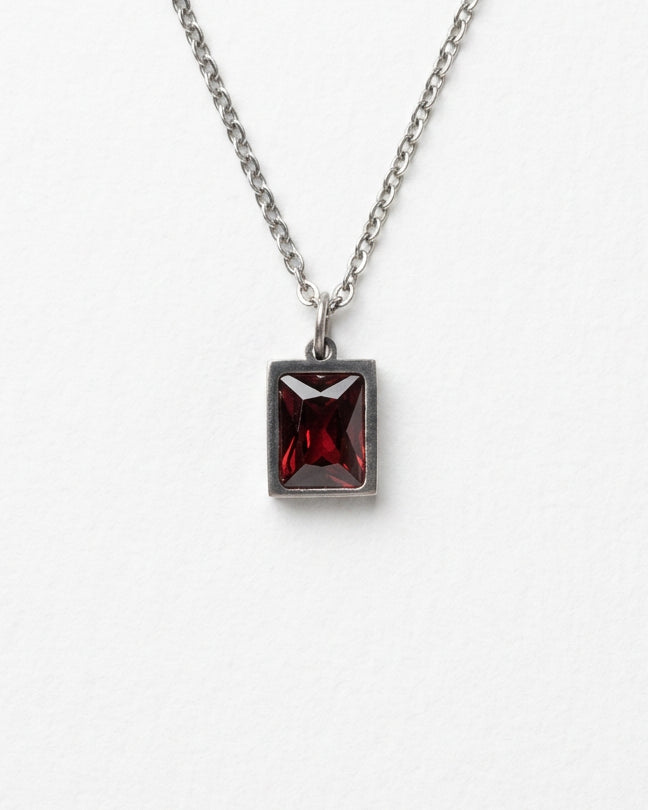 Embun Red Rectangle Zircon Necklace | Silver
