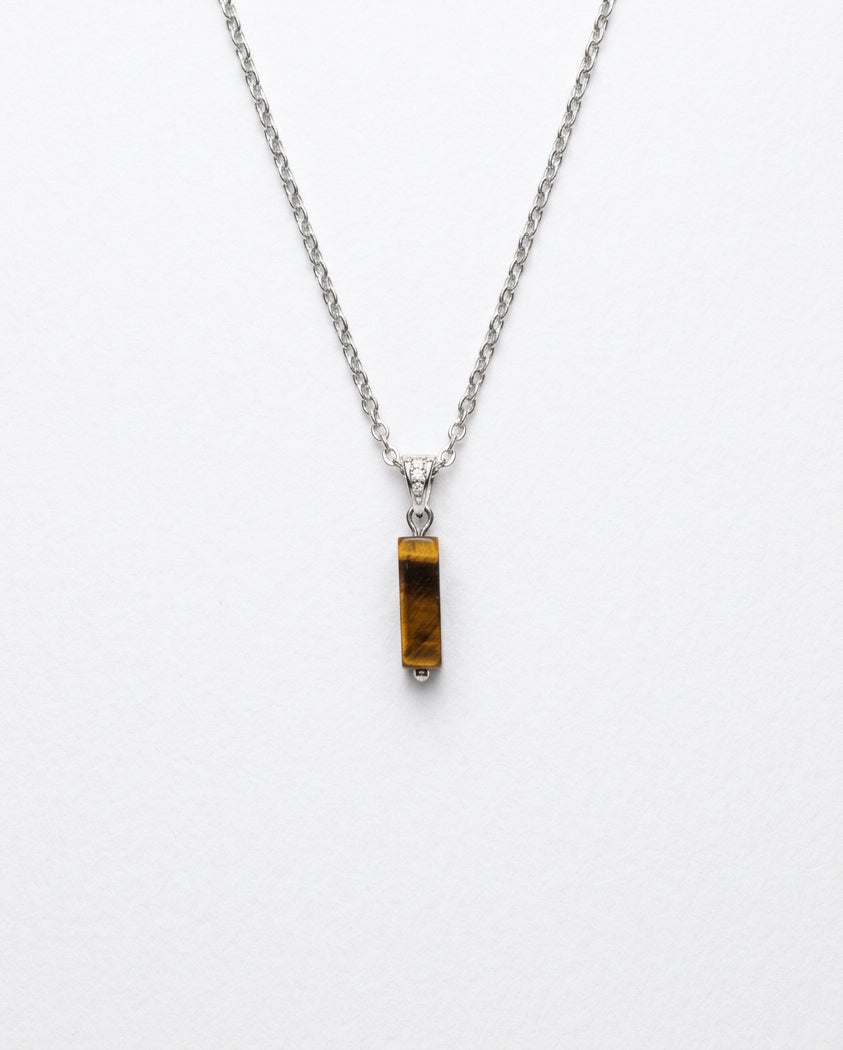 Tiger Eye Bar Pendant Necklace | Silver