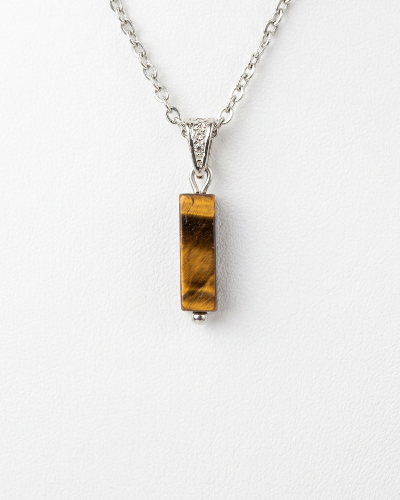 Tiger Eye Bar Pendant Necklace | Silver