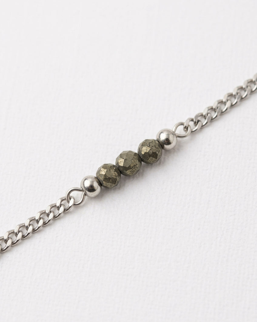 Pyrite Cuban Chain Bracelet | Silver