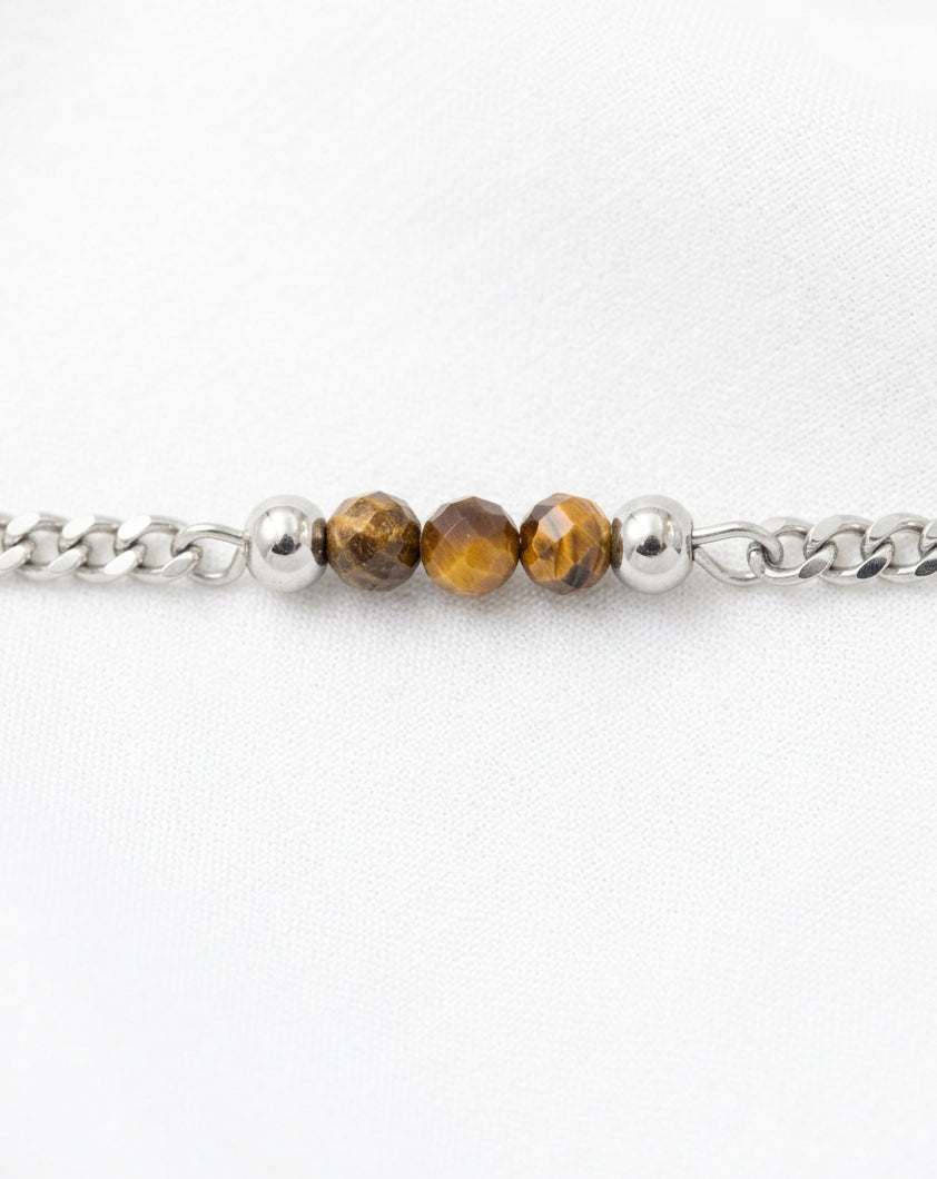 Tiger Eye Dainty Cuban Chain Bracelet | Silver