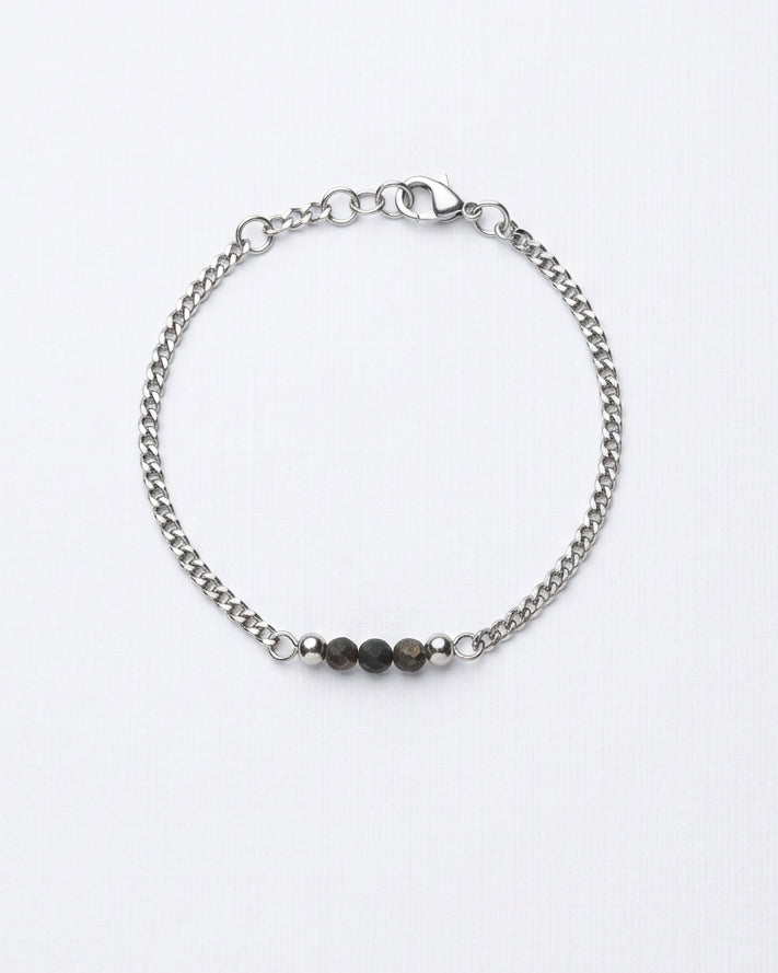 Pyrite Cuban Chain Bracelet | Silver