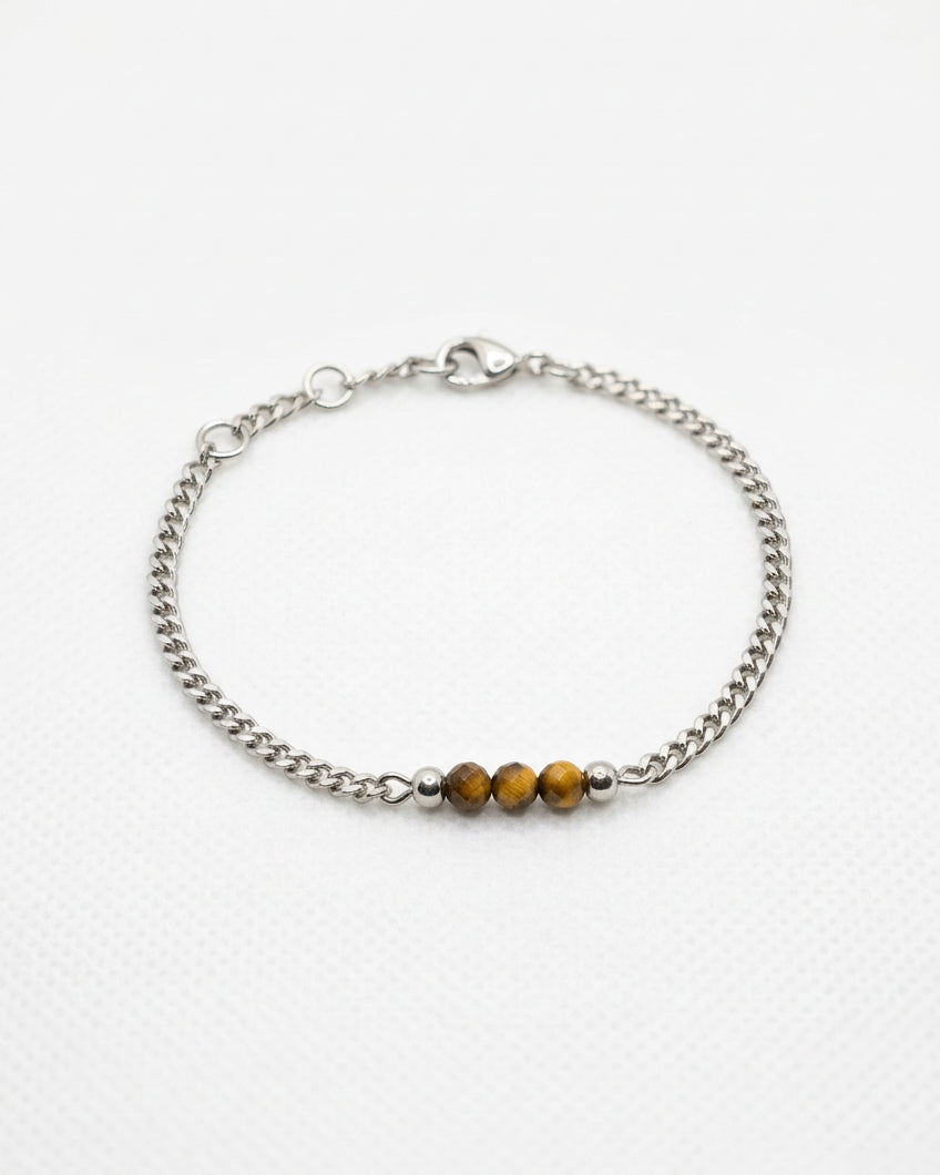 Tiger Eye Dainty Cuban Chain Bracelet | Silver