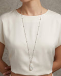 Long Bead Chain Necklace with Baroque Pearl | Silver