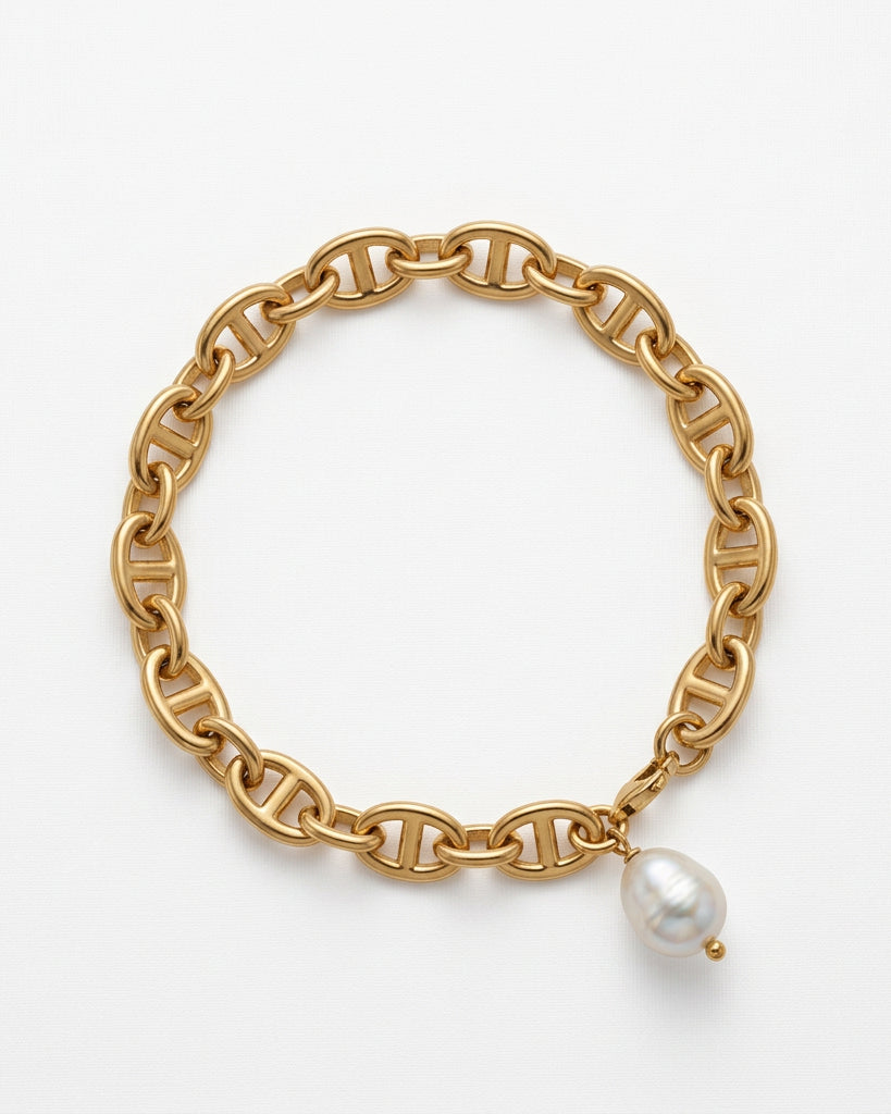 Mariner Link with Pearl Bracelet | Gold