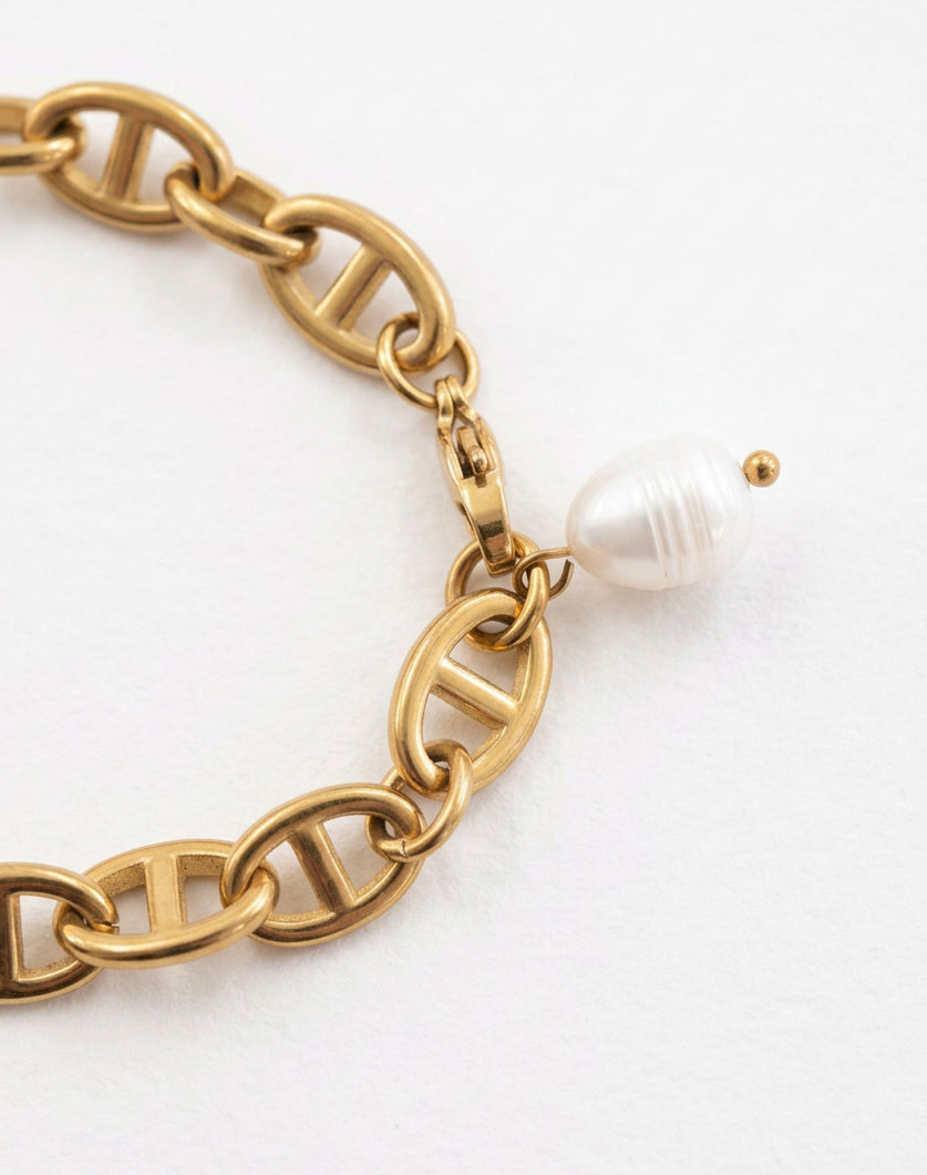 Mariner Link with Pearl Bracelet | Gold