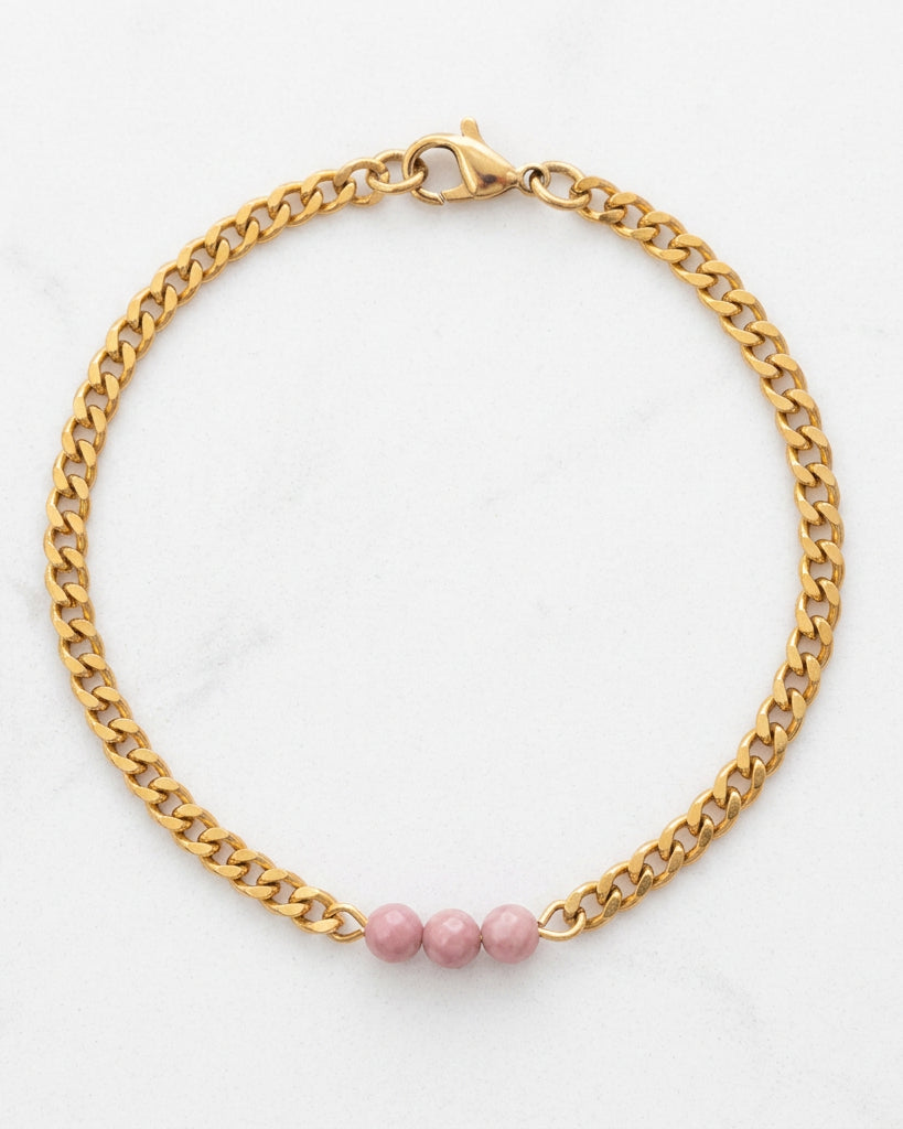 Rhodonite Cuban Chain Bracelet | Gold