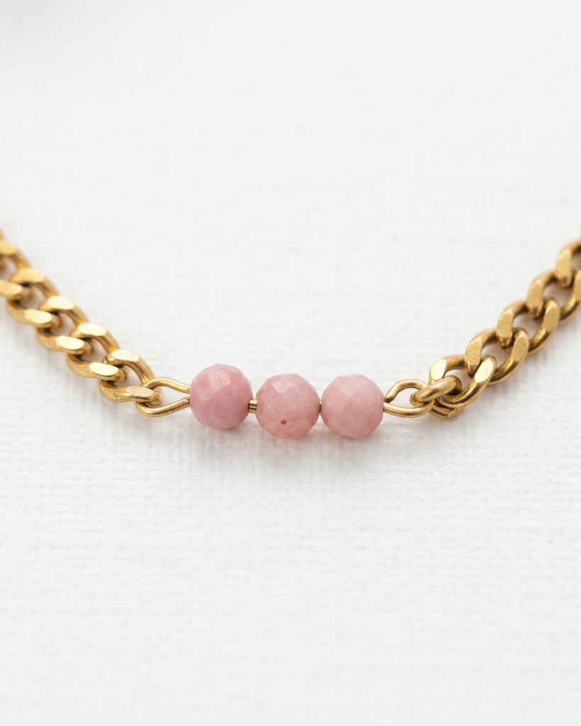 Rhodonite Cuban Chain Bracelet | Gold