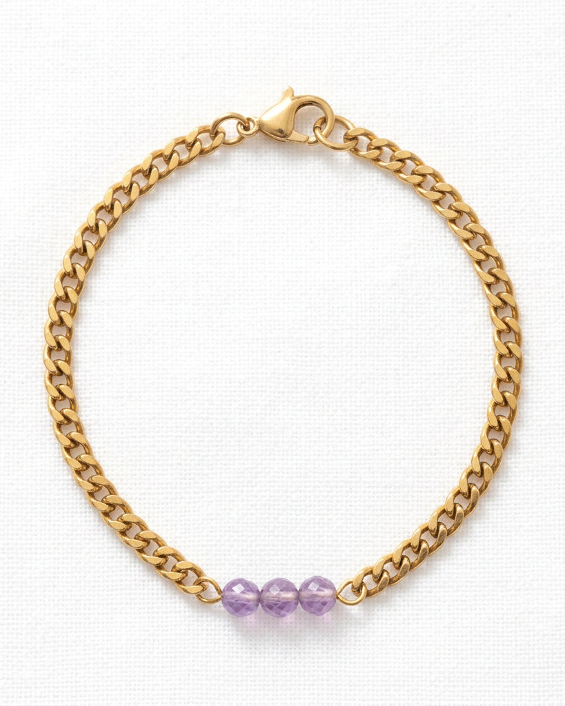 Amethyst Cuban Chain Bracelet | Gold