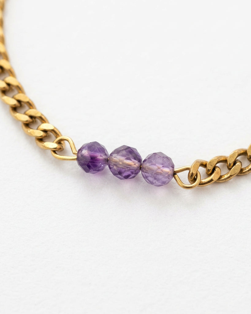 Amethyst Cuban Chain Bracelet | Gold