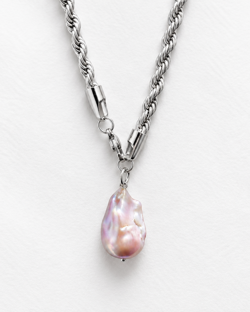 Bayu Pink Baroque  Necklace | Silver