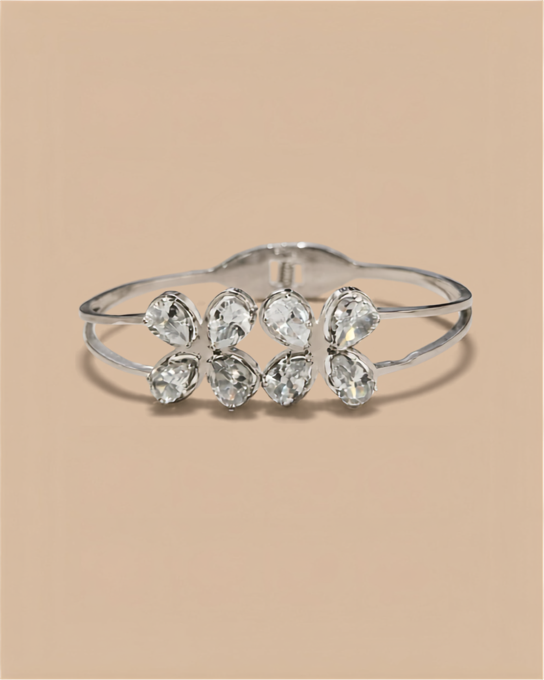 Flower Zircon Cuff Bangle | Silver