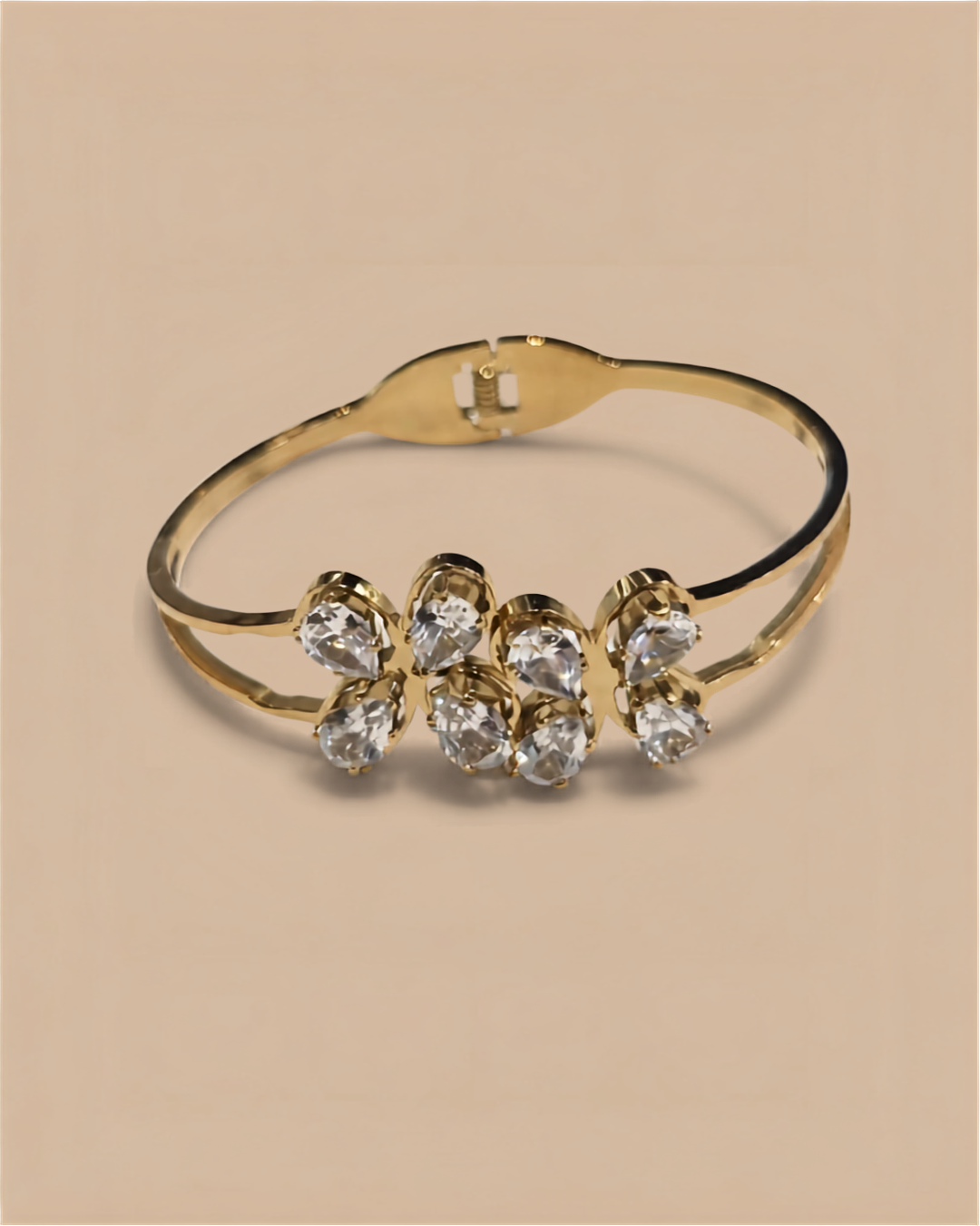 Flower Zircon Cuff Bangle | Gold