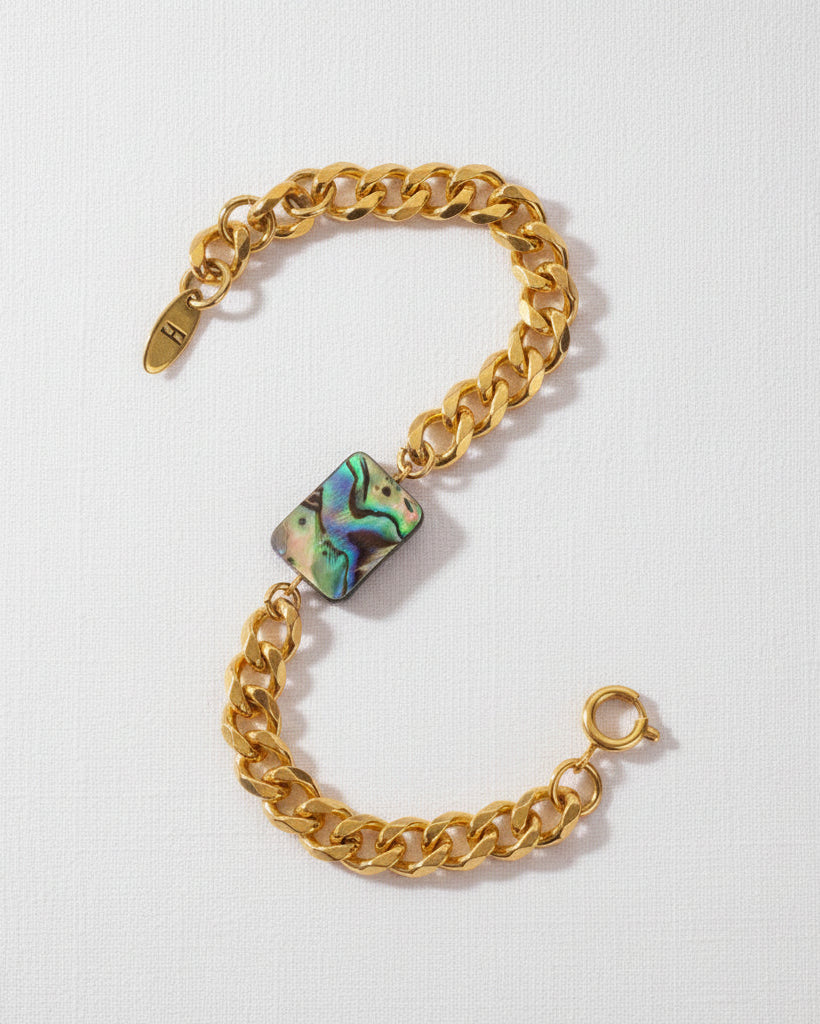 Abalone Shell Cuban Bracelet | Gold