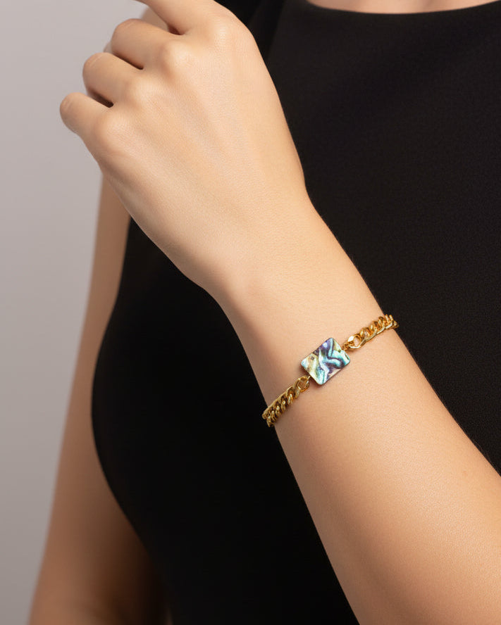 Abalone Shell Cuban Bracelet | Gold
