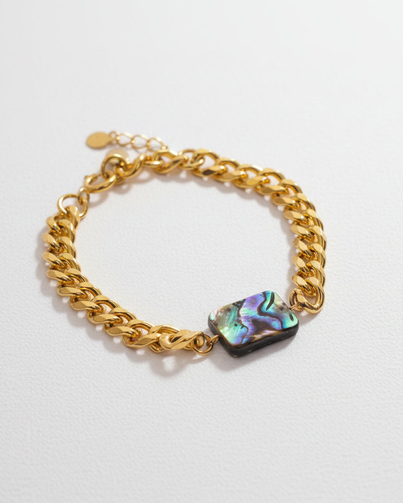 Abalone Shell Cuban Bracelet | Gold