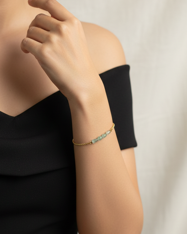 Teardrop Bar Aventurine Slide Bracelet | Gold