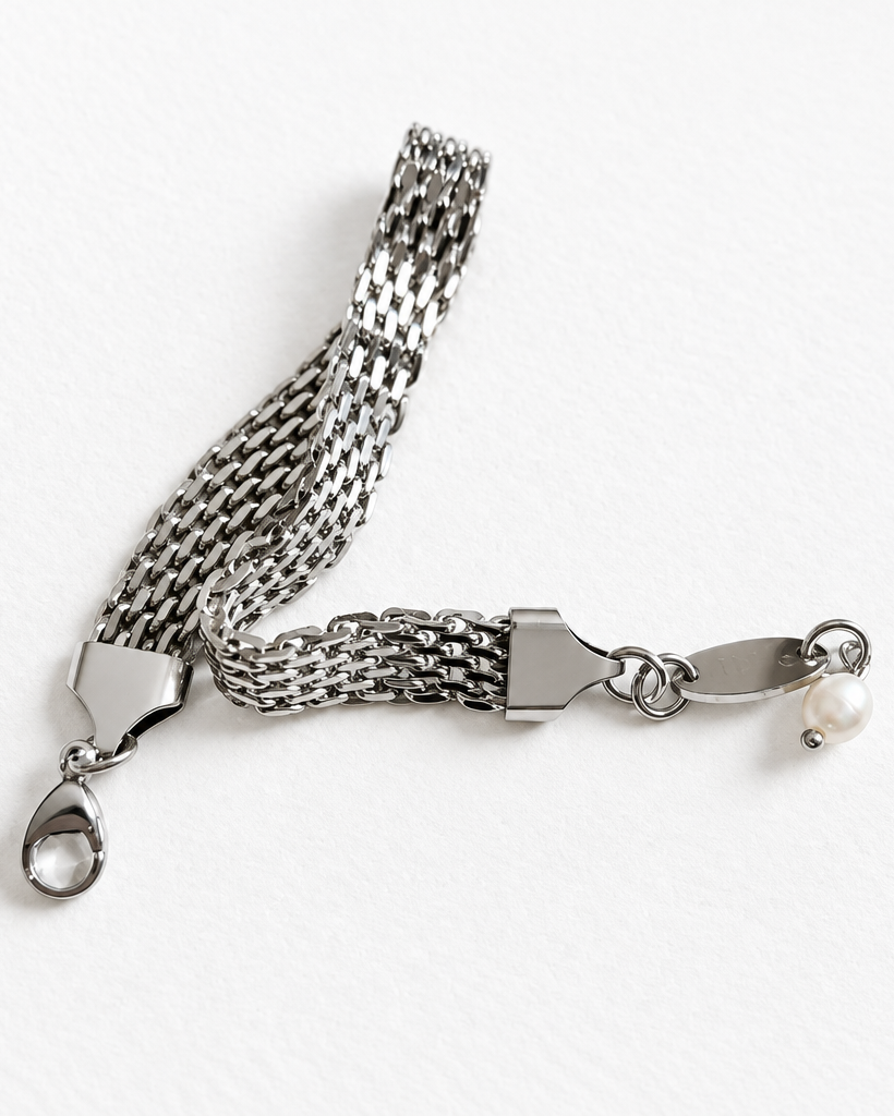 Weave Bracelet with Pearl | Silver
