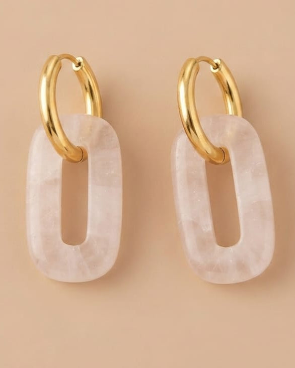Rose Quartz Oval Removable Earring | Gold
