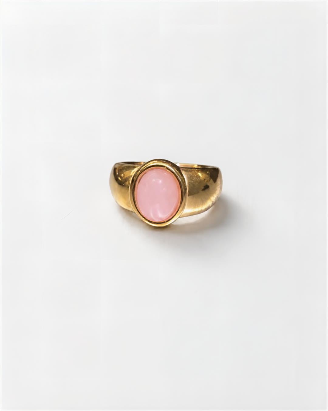 Oval Rose Quartz Signet Ring |Gold