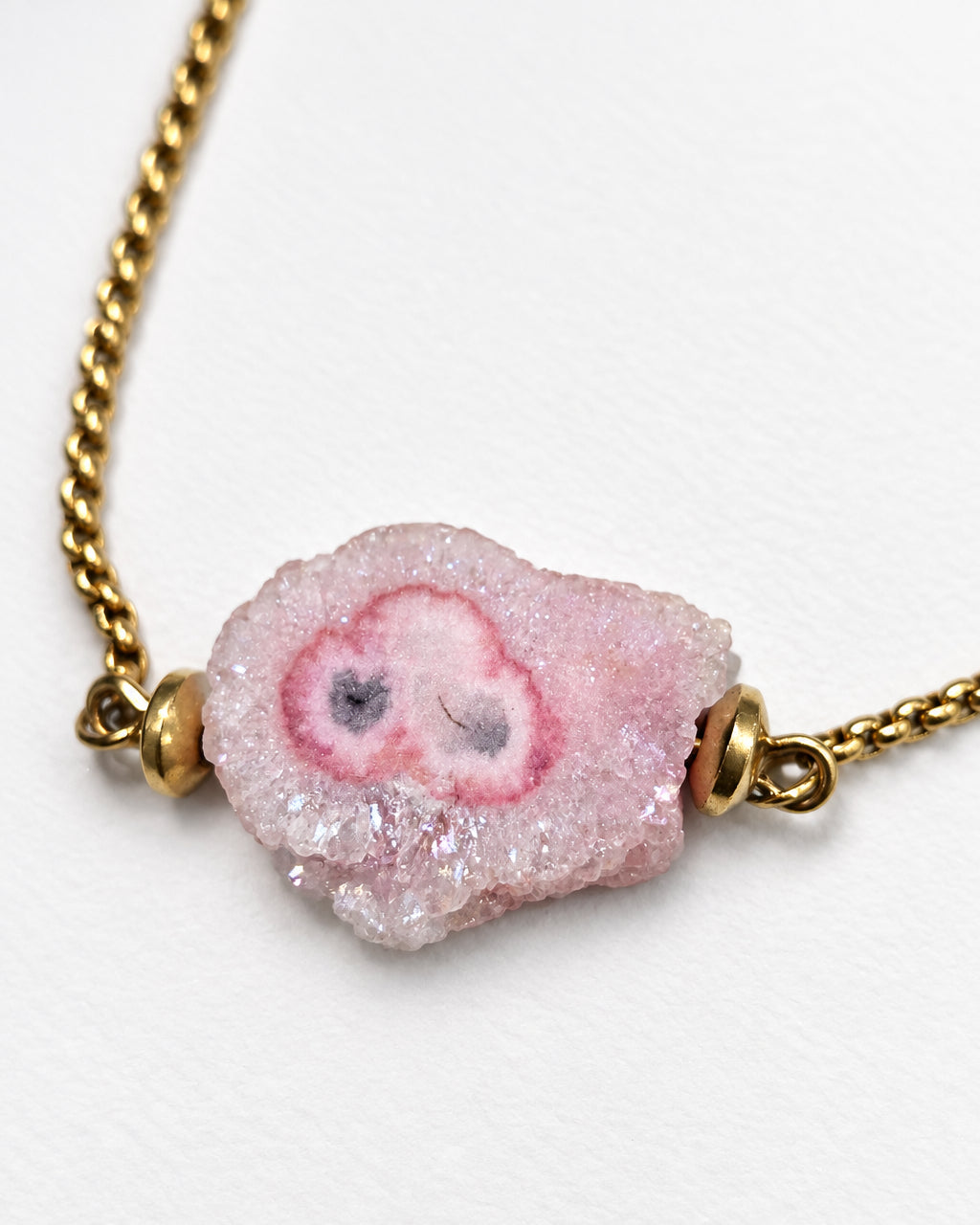 Raw Quartz Light Pink Slide Bracelet | Gold