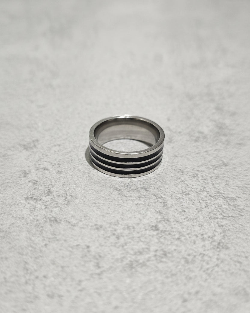 Black Enamel Triple Ring | Silver