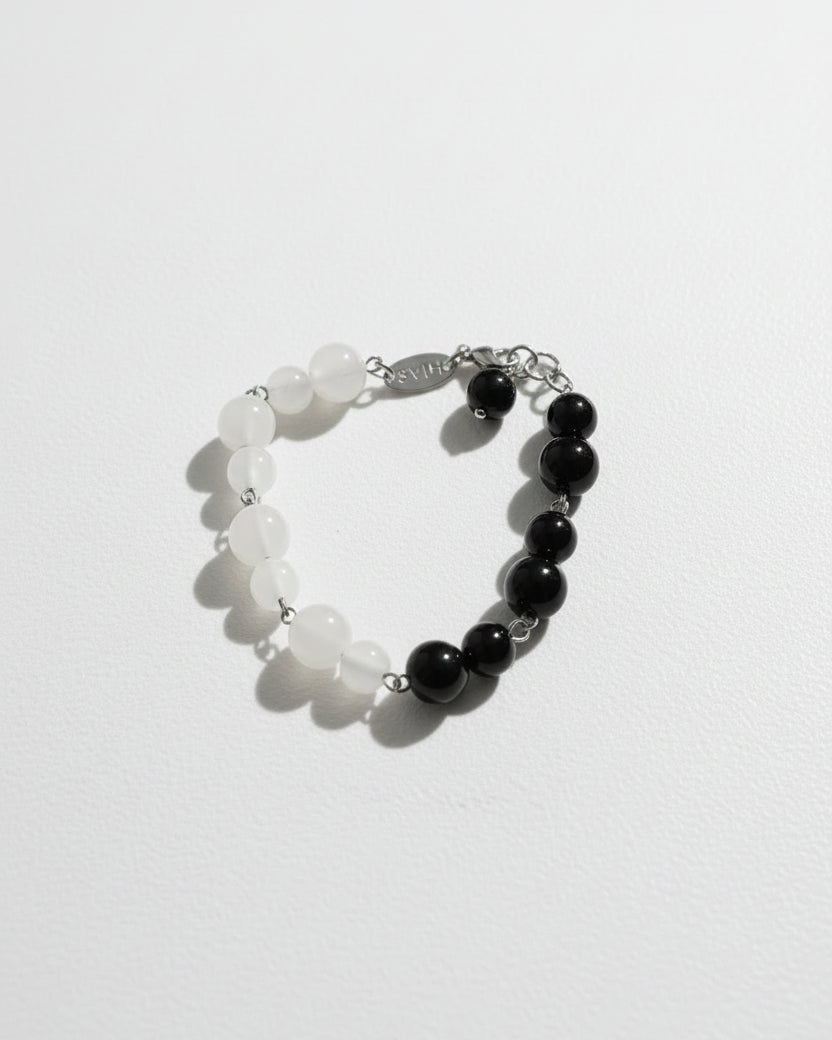 Midnight White Jade and Obsidian Bracelet | Silver