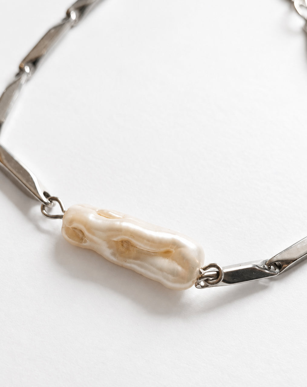 Elongated Pearl Barlink Bracelet | Silver