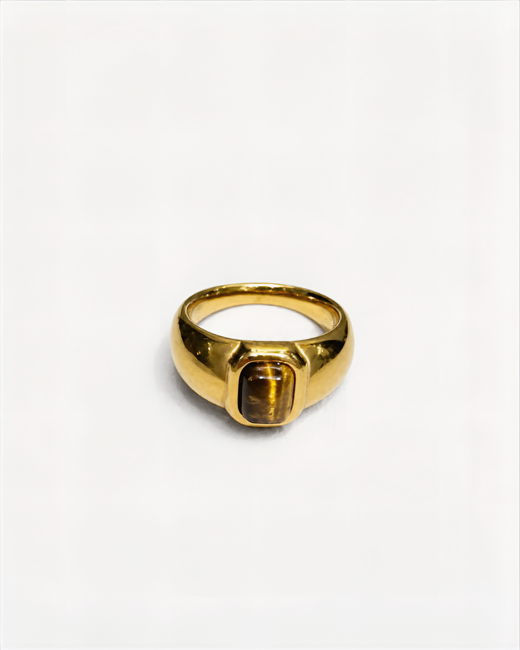 Rectangle Tiger Eye Signet Ring |Gold