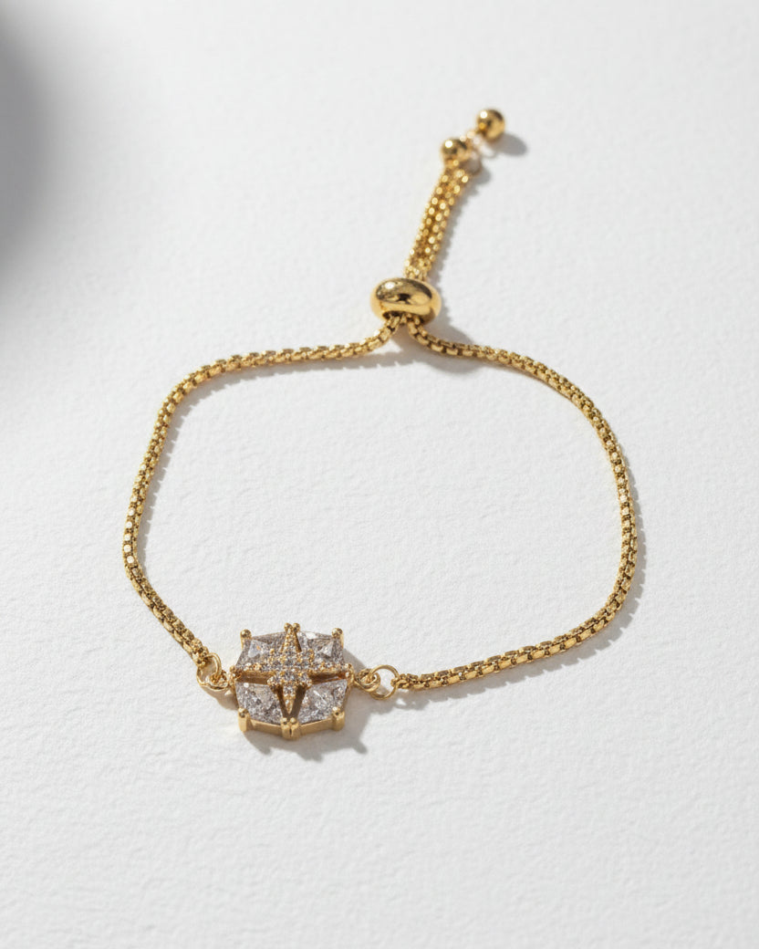 Square Star Pave Zircon Slide Bracelet | Gold