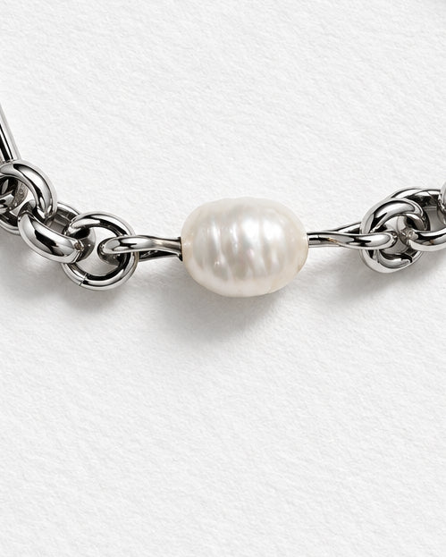 Dainty Pearl Paperclip Link Bracelet | Silver