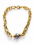 Black Pearl Linked Bracelet | Gold