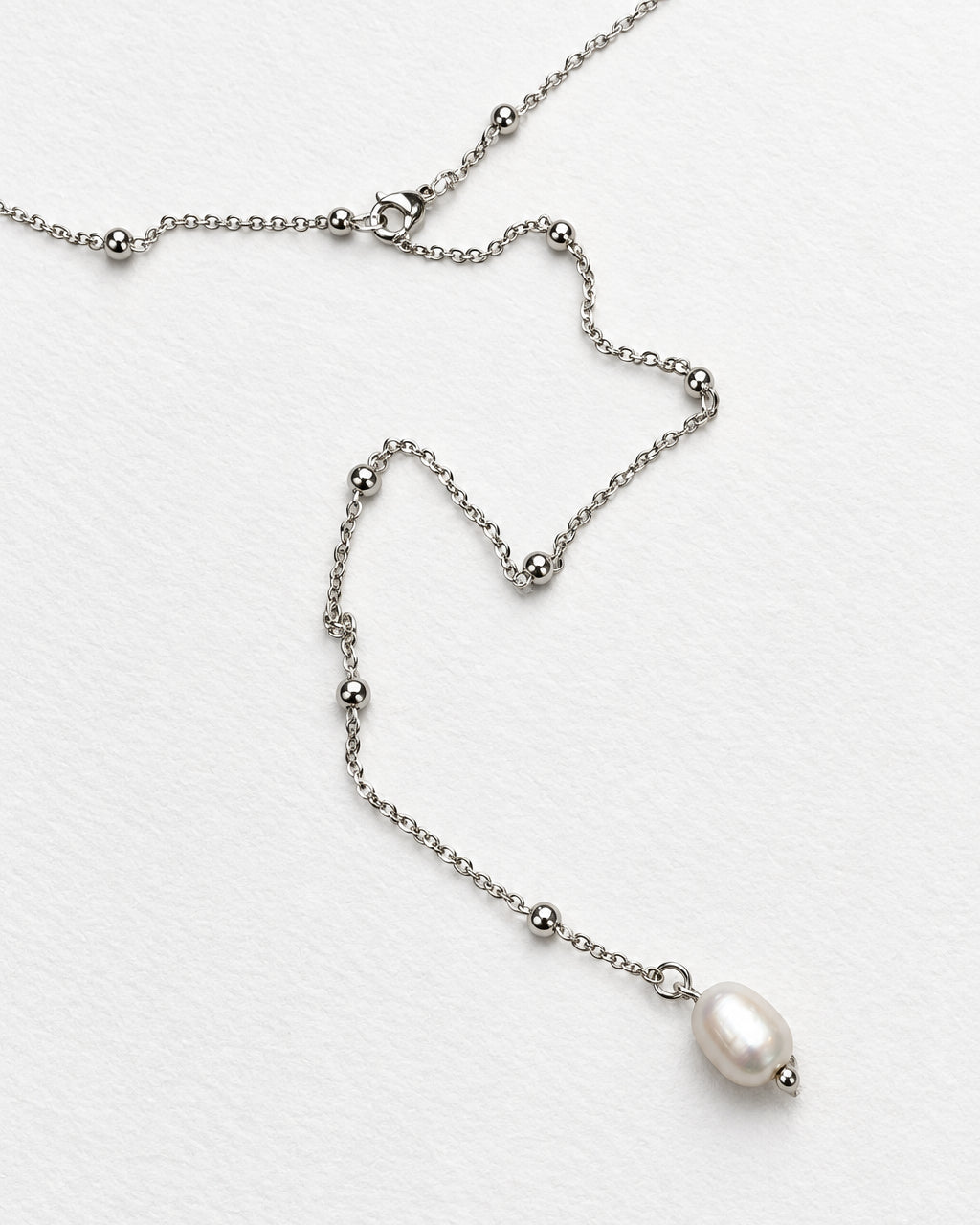 Pearl Lariat Bead Necklace | Silver