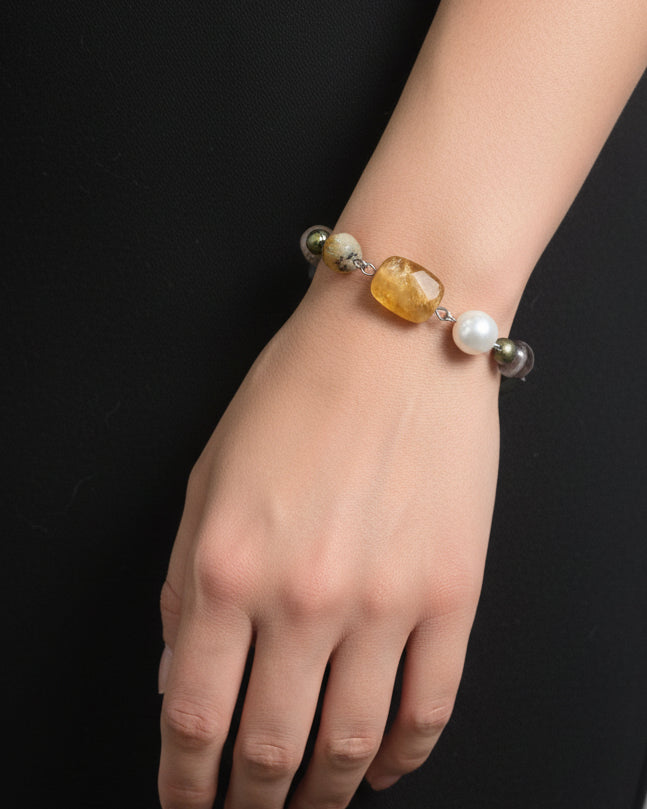 Beaded Linked Mixstone Bracelet | Silver