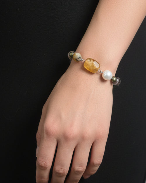 Beaded Linked Mixstone Bracelet | Silver