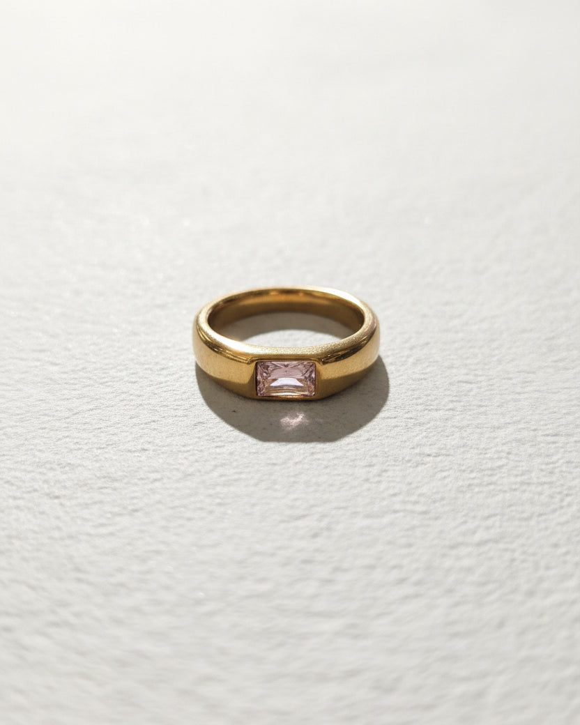 Embun Pink Rectangle Signet Ring | Gold
