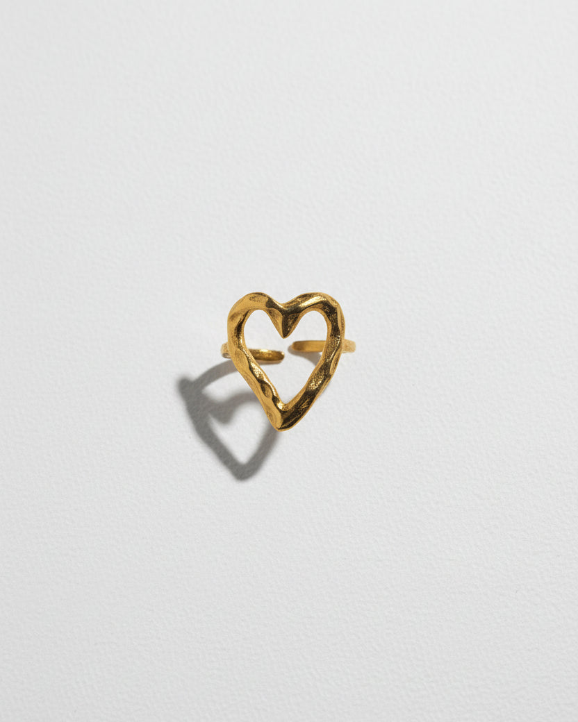 Hollow Heart Adjustable Ring | Gold