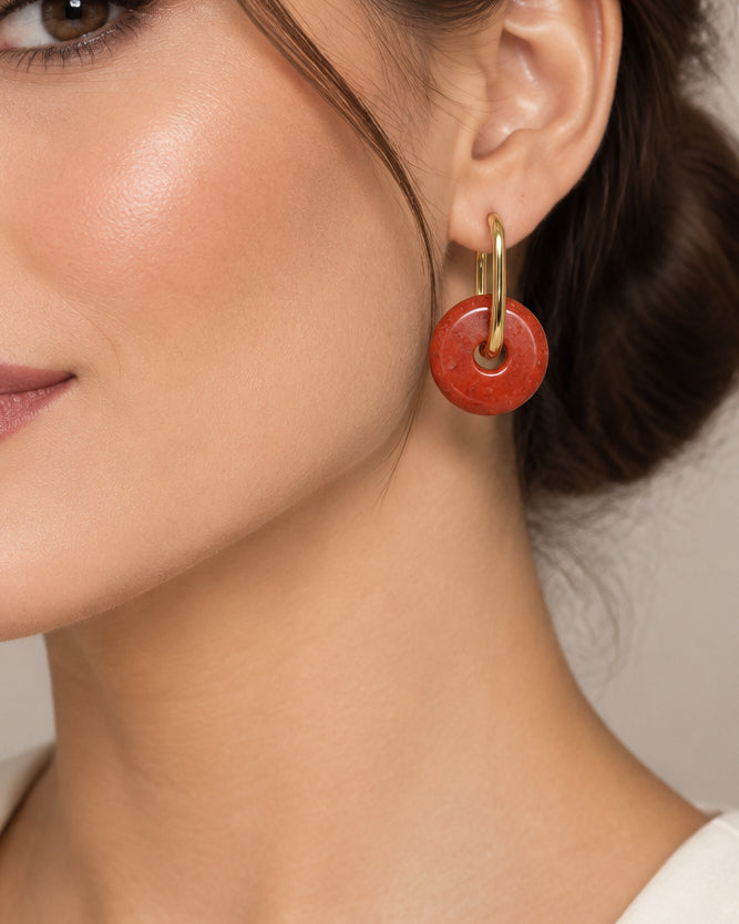 Red Jasper Donut Earring | Gold