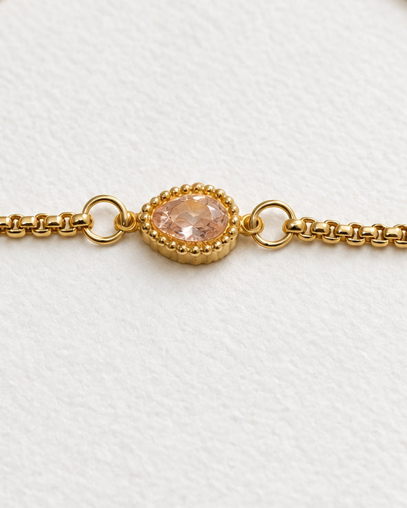 Dainty Zircon Peach Color Slide Bracelet | Gold