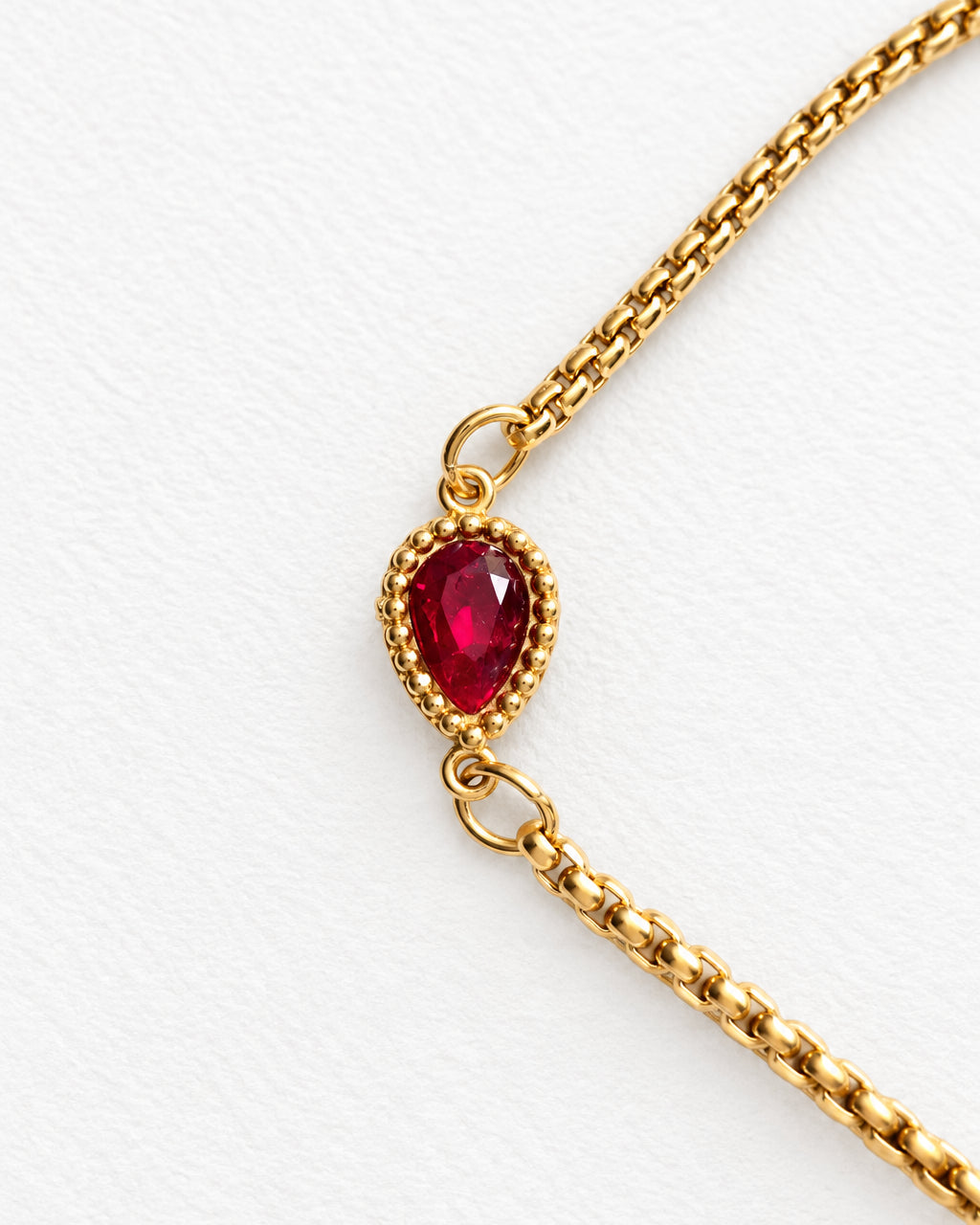 Dainty Zircon Red Slide Bracelet | Gold