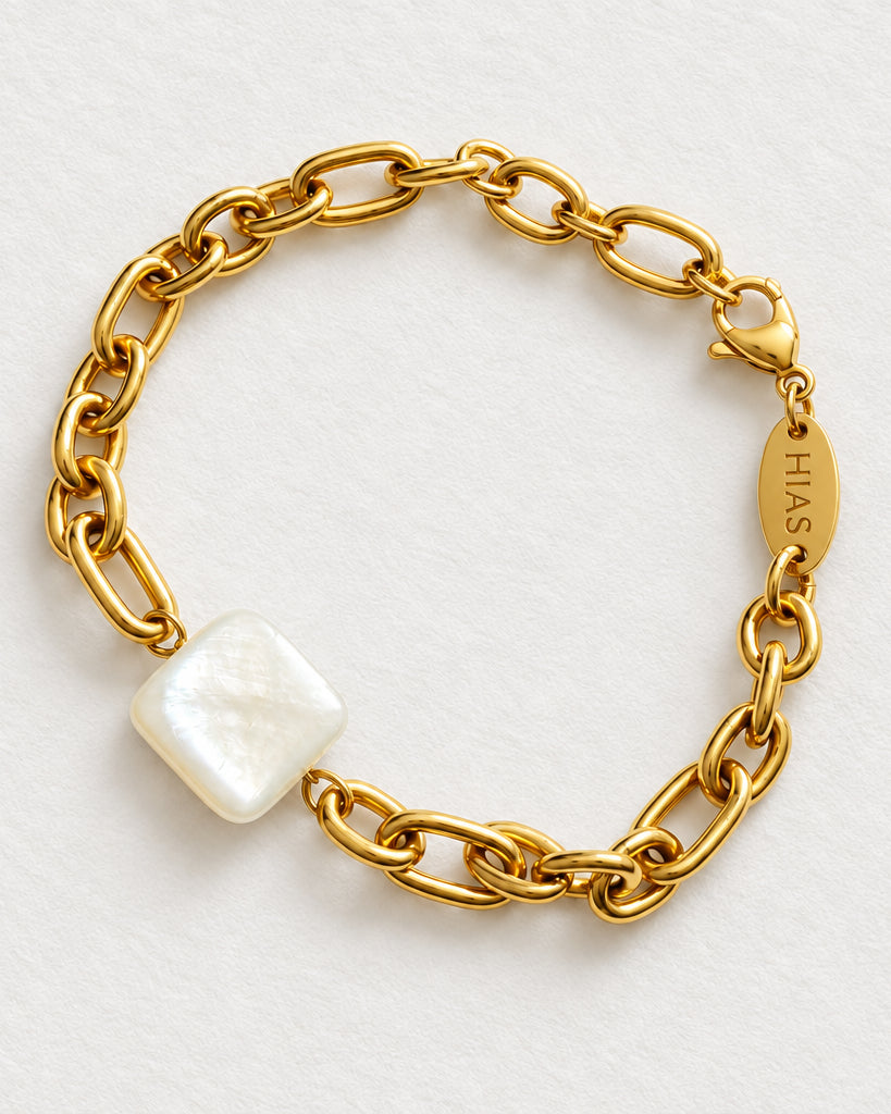 Mother of Pearl Square Bracelet | Gold